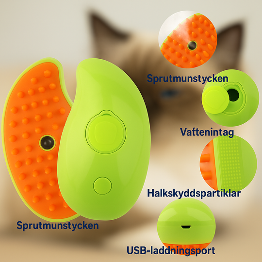 3-i-1 Ångborste för Katt & Hund – Pälsborttagning, Massage och Vård i Ett!